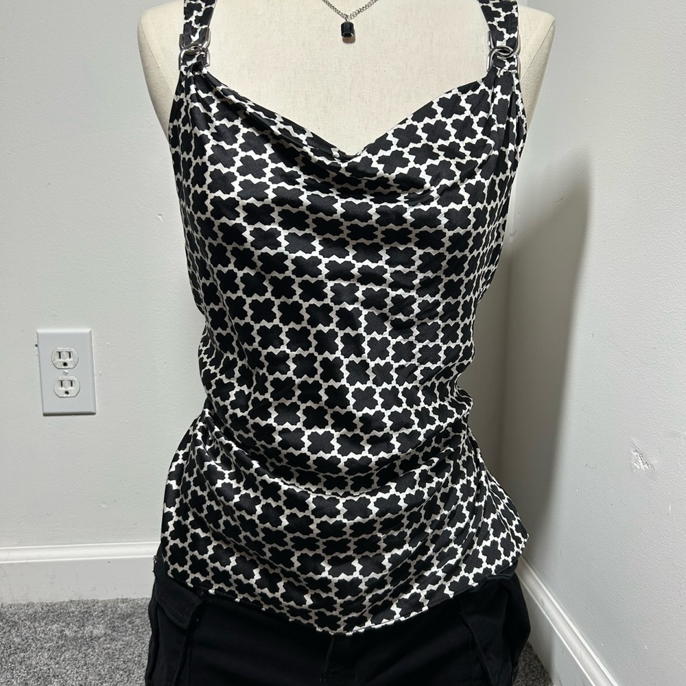 White House Black Market Geometric Black and White Tank Top